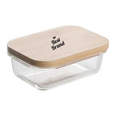 Large Clear Glass Lunch Box With Wooden Lid