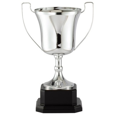 14" Polished Silver Italian Trophy Cup on Ebony Finish Wood Base