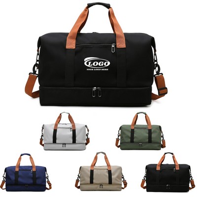 Black Travel Duffel Bag with Shoe Compartment and Shoulder Strap