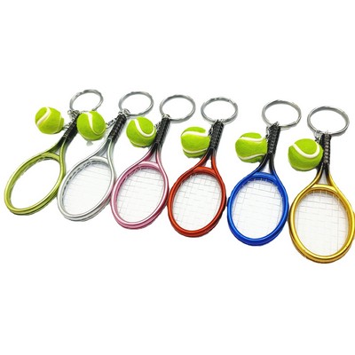 Mini Metal Tennis Racket Ball Keychain