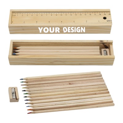 12 Colored Pencils With Ruler