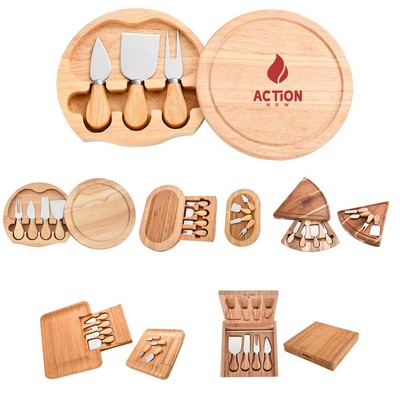 Bamboo Round Cheese Board &Knives