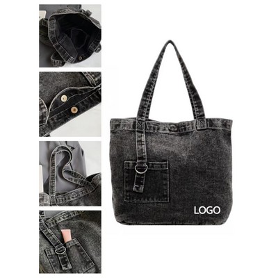15.7 X 12.2 Inch Denim Large Capacity Magnetic Snap Tote Bag