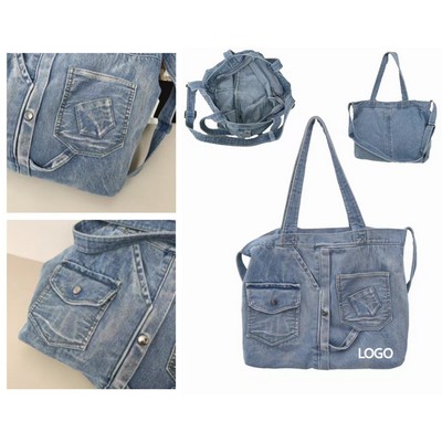 19.2 X 13 Inch Denim Spacious Shoulder Crossbody Tote Bag