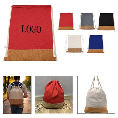 Cotton Drawstring Backpack w/ Cork Bottom