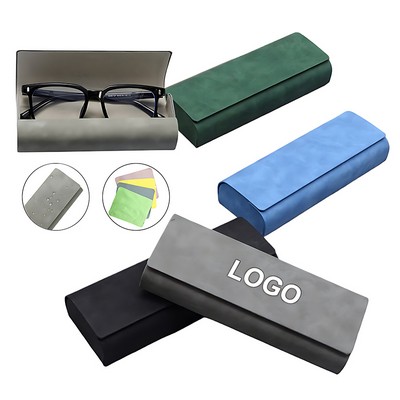 Vintage PU Leather Glasses Case With Eyeglass Cloth Hard Shell Anti Scratch