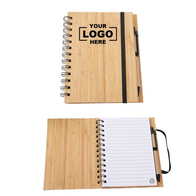 Bamboo-covered Notebook With A Binding Strap