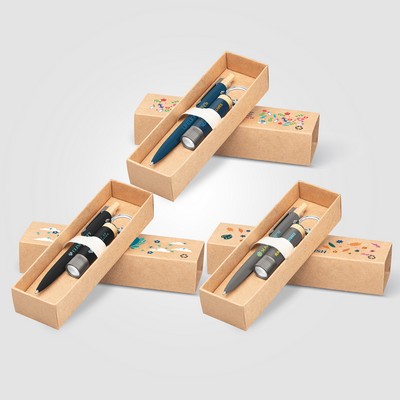 Reborn Recycled Aluminum Bamboo Accented Pen & Flashlight Gift Set – Full Color Inkjet All - Full-Co