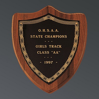 American Walnut Shield with Black Brass Plate, 7"x8"