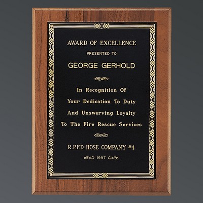 Genuine American Walnut Rectangle, Black-Gold Brass Plate, X-Small (4-1/2"x6")