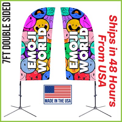 7' Double Sided Premium Straight Flag with Chrome X Base & Carry Bag - Made in the USA