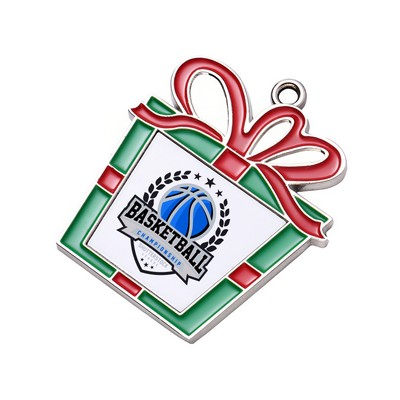 Gift Box Shaped Christmas Metal Hanging Ornament