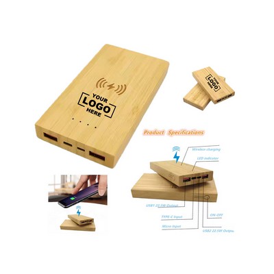 10,000mAh Solar Wireless Charger - Sustainable Bamboo Design