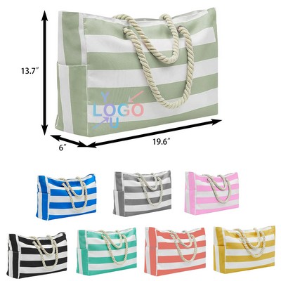 Oversized Striped Water-Resistant Beach Bag