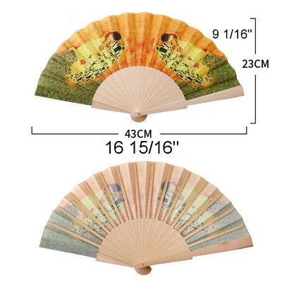 17" Wood Frame Foldable Manual Handheld Wooden Summer Cool Fan