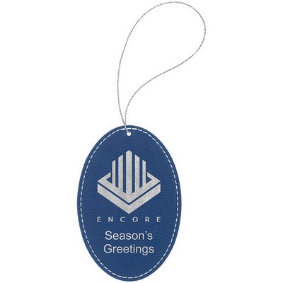 Faux Leather Oval Ornament with Silver String, Blue