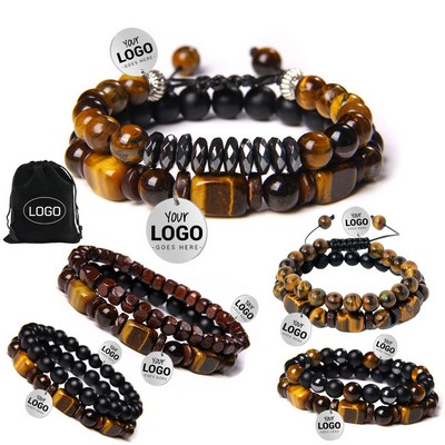 2 PCS SET Tiger Eye Gemstone Bracelet for Men