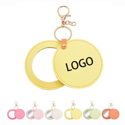 Portable Leather Mirror Keychain