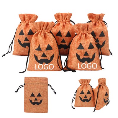 4 X 6" Halloween Pumpkin Burlap Candy Pouches Goodie Trick Or Treat Bags