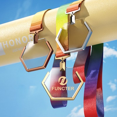 Hexagonal Crystal Zinc Alloy Award Medal Clear Version