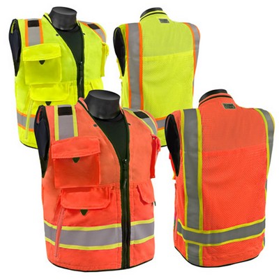 Class 2 Premium Tech Series Survayor Solid Front Mesh Back Safety Vest