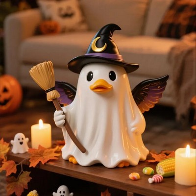 Halloween Magic Hat Ghost Duck Resin Figurine Home Desktop Decoration