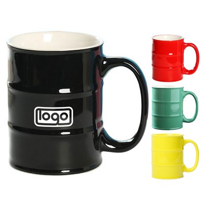 15oz C Handle Oil Barrel Shape Ceramic Mug