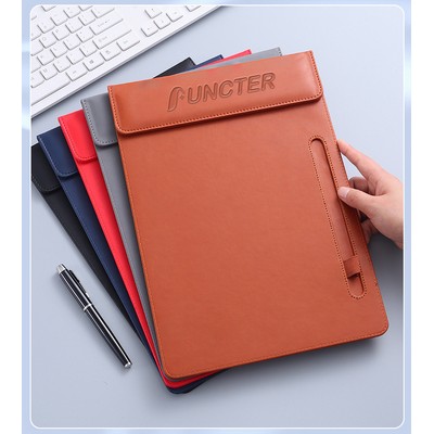 A4 PU Leather Magnetic Clipboard w/Pen Holder