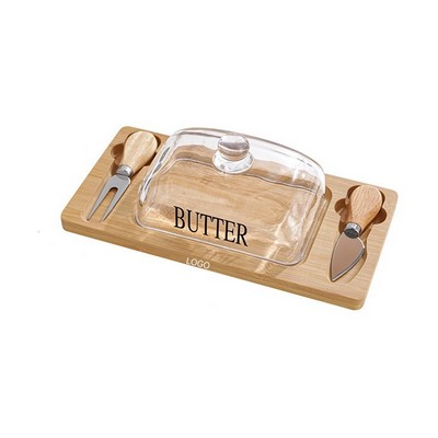 Glass Lid Cheese and Butter Dish Cake and Dessert Box with Knife
