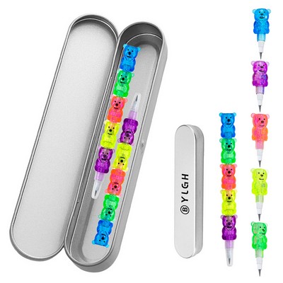 2 Bear Stackable Pencils With Tin Box