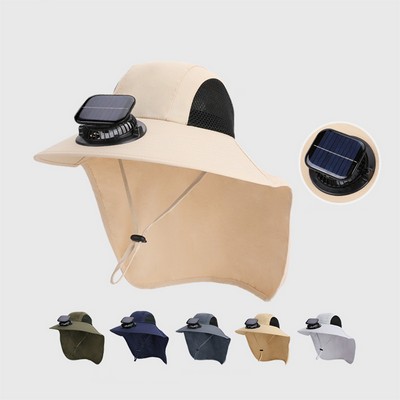 Sunshade Solar-Fan Angler Cap with Neck Guard