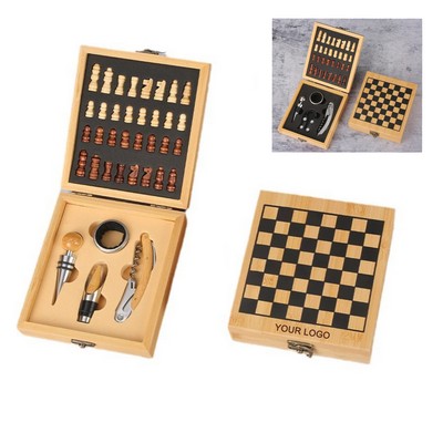 Executive Bamboo Chess Set w/ 4 Wine Tools