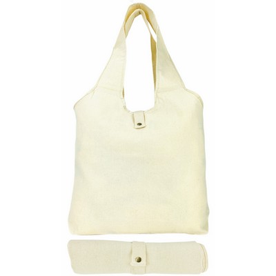 Blank Fold & Snap 7 oz Canvas Tote Bag | Reusable Gusseted Grocery Natural (18x15x4)