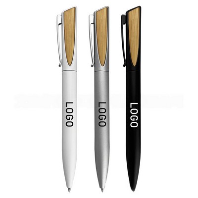 Metal Ballpoint Pen with Bamboo Accent