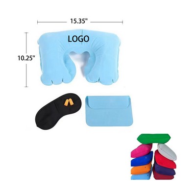 3In1 Portable Inflatable Velvet Travel Neck Pillow Kit