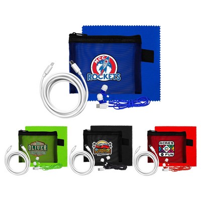 Mesh 6' C to C Cable, Cloth & Ear Bud Set