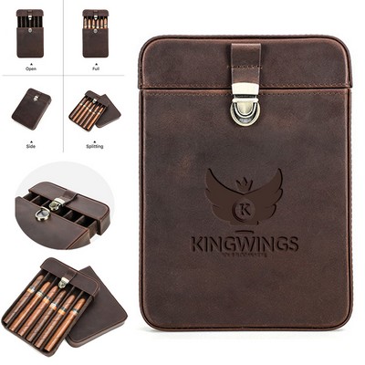 6 Slot Travel Leather Vintage Cigar Humidor Holder Box Case
