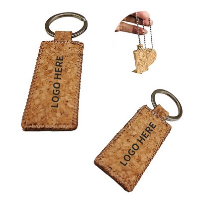 Sleek Rectangular Cork Keyring