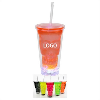 16oz Halloween Glowing Skull Straw cup