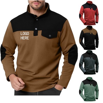 Men's Long Sleeve Waffle-Knit Polo Shirt With Collar