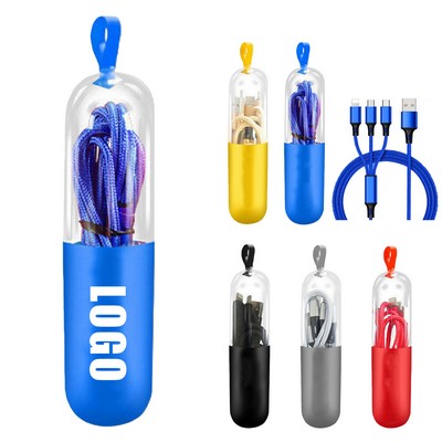 47" Three In One Braided Charging Cable Capsule Design