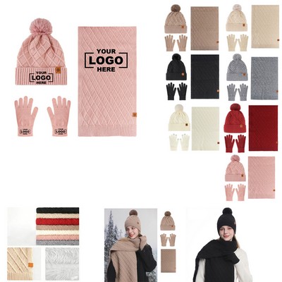 Winter Beanie Hat Scarf Gloves Set