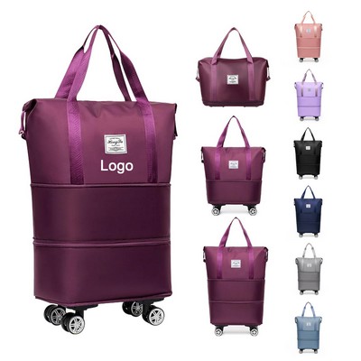 3-Layer Expandable Foldable Carry On Large Weekend Bag With Rotating Wheels Rolling Luggage
