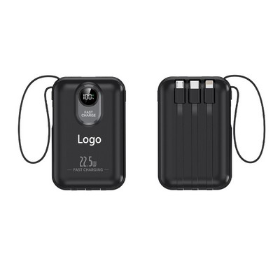 20000Mah Fast-Charging Power Bank W/ Built-In Cables