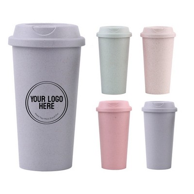 19oz Eco-Friendly Bamboo Fiber Double Wall Reusable Coffee Tumbler with Lid