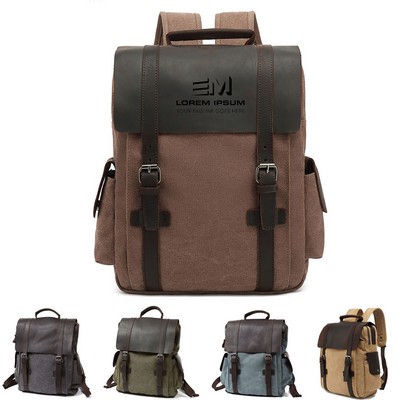 Vintage Canvas Backpack With Crazy Horse Leather Accents