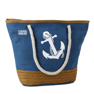 Canvas Straw Woven Large Capacity Bag