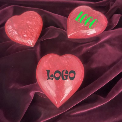 Red Marble Heart Paperweight in Velvet Pouch