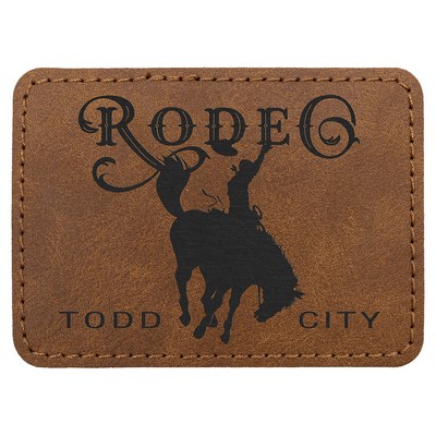 Rectangle Premier Engraved Patch with Adhesive, Dark Brown Faux Leather, 3 1/2" x 2 1/2"