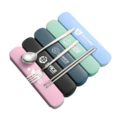 3-In-1 Portable Stainless Steel Cutlery Set - Spoon, Fork, Chopsticks & Case